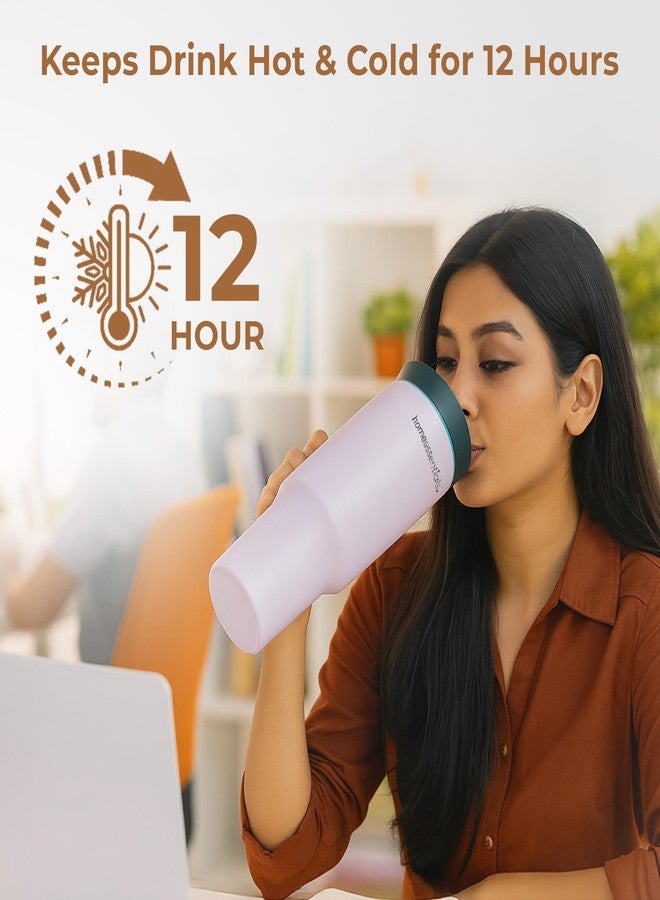 هوم إسنشالز كوب هوم إسينشالز المصنوع من الفولاذ المقاوم للصدأ بسعة 1200 مل مع غطاء وماصة - معزول بتفريغ الهواء، مقاوم للانسكاب - يحافظ على المشروبات ساخنة أو باردة لمدة 12 ساعة - مثالي للمكتب، والنادي الرياضي، والسفر - (أبيض) - Image 4